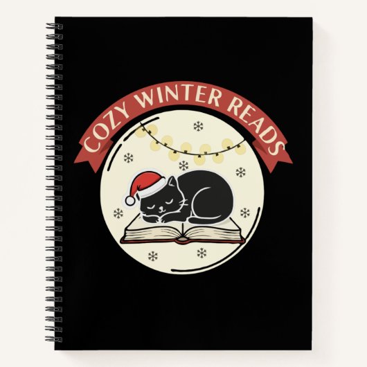 Carnet Cozy Winter Reads Cute Christmas Cat Book Lover  (Devant)
