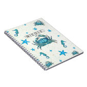 Carnet Crabe bleu de plage moderne étoile de mer hippocam (Côté Droit)