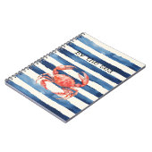 Carnet Crabe rouge de plage rayures bleues (Côté gauche)