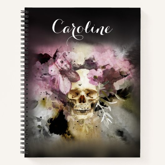 Carnet Crâne à sucre rose Rose Floral Prénom (Devant)