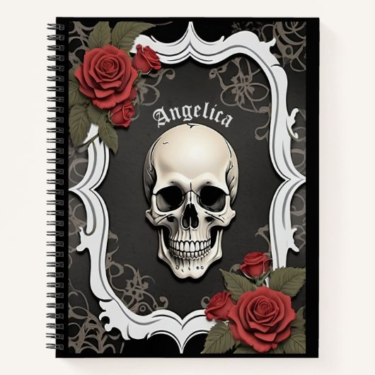 Carnet Crâne avec roses et cadre blanc (Devant)