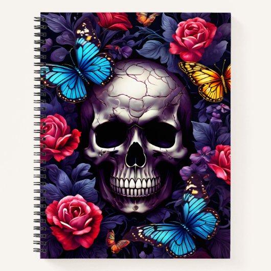 Carnet Crâne avec Roses et papillons Goth (Devant)
