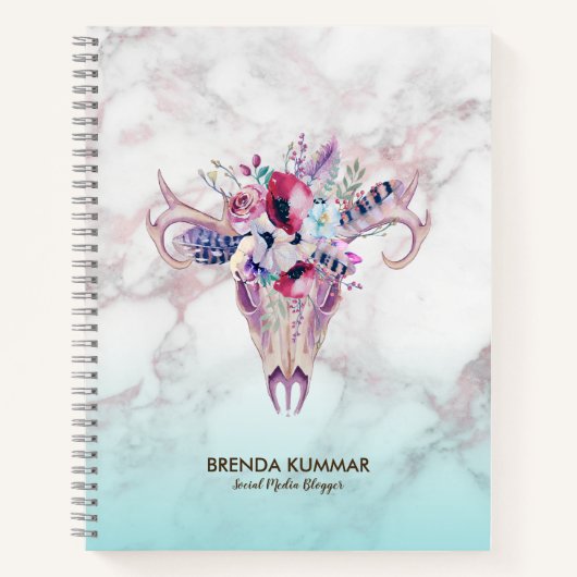 Carnet Crâne Boho Tribal & or Rose Faux Marble Ombre (Devant)