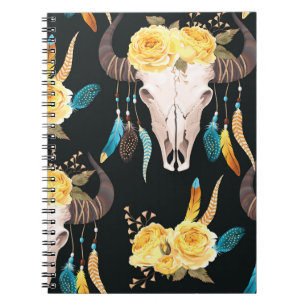 Carnet Crâne de buffle décoré de fleurs sans joint