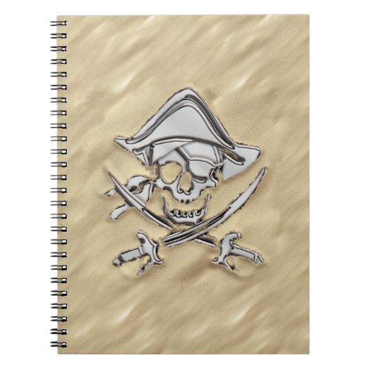 Carnet Crâne de pirate d'argent dans le sable (Devant)