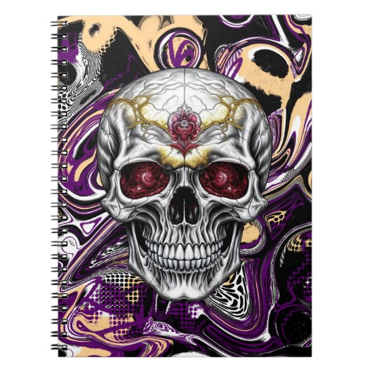 Carnet Crâne de sucre noir, violet et or (Devant)