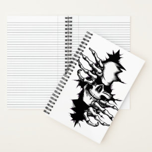 Carnet Crâne déchirant un mur avec des mains de squelette