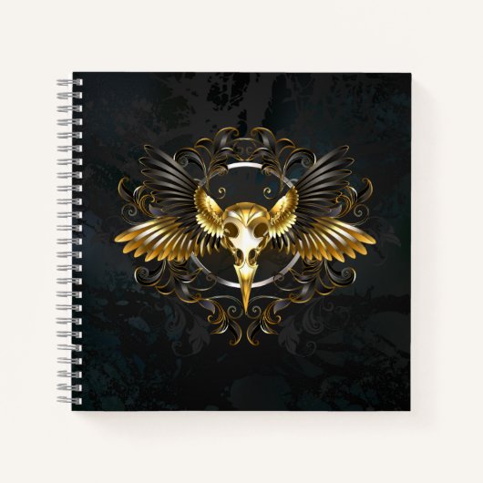 Carnet Crâne d'oiseau doré sur fond noir (Devant)