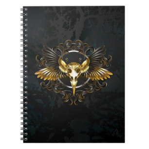 Carnet Crâne d'oiseau doré sur fond noir