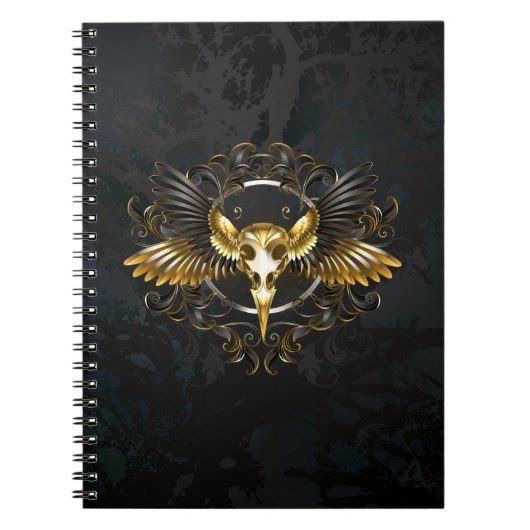 Carnet Crâne d'oiseau doré sur fond noir (Devant)