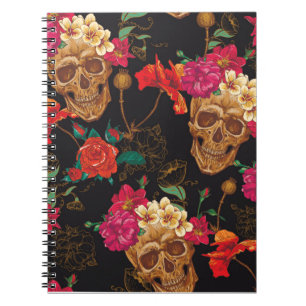 Carnet Crâne et fleurs Arrière - plan transparent