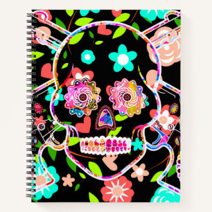 Carnet Crâne floral coloré mignon