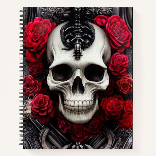 Carnet Crâne foncé et gothique et Rose (Devant)