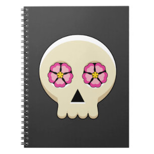 Carnet Crâne gothique déplaisant Kawaii avec fleurs