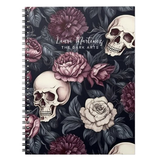 Carnet Crâne gothique foncé Mauve Floral Botanical (Devant)