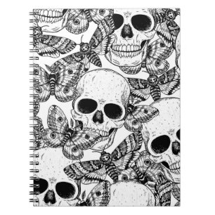 Carnet Crâne, papillons : motif vintage à main