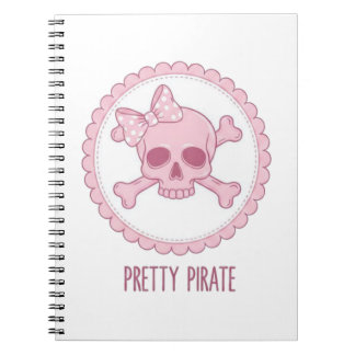 Carnet Crâne Rose Pastel Mignon avec Nœud et Os de Croix 