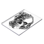 Carnet Crâne rose tiré par la main en noir et blanc. (Côté gauche)