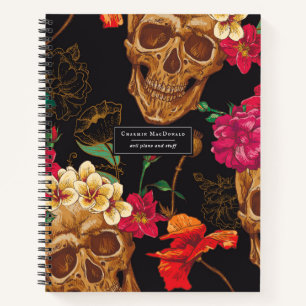 Carnet Crânes Floraux Sombres Élégants sur Personnalisé N