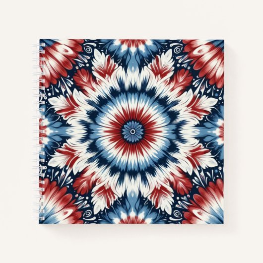 Carnet Cravate Tie-dye Rouge, Blanc & Bleu (Devant)
