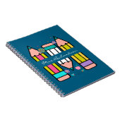 Carnet Crayon de couleur bleu nom de professeur dessin an (Côté Droit)