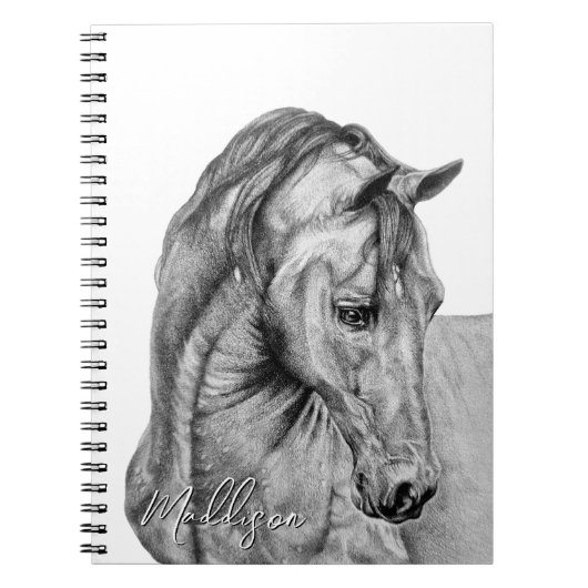 Carnet Crayon graphique de l'art du cheval dessin noir et (Devant)