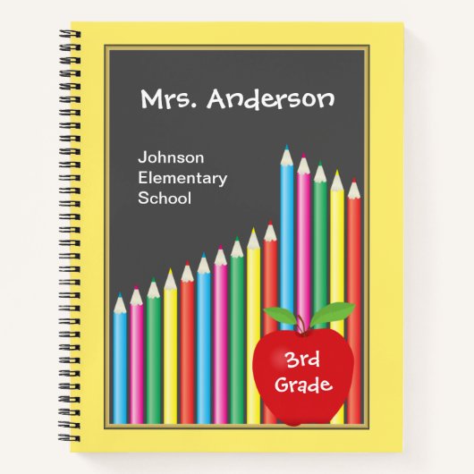 Carnet Crayons colorés de l'enseignant et pomme rouge (Devant)