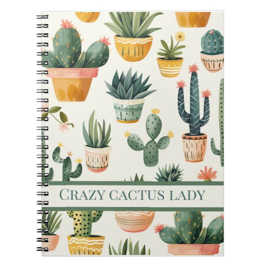 Carnet "Crazy cactus lady ! texte sur un dessin de cactus (Devant)