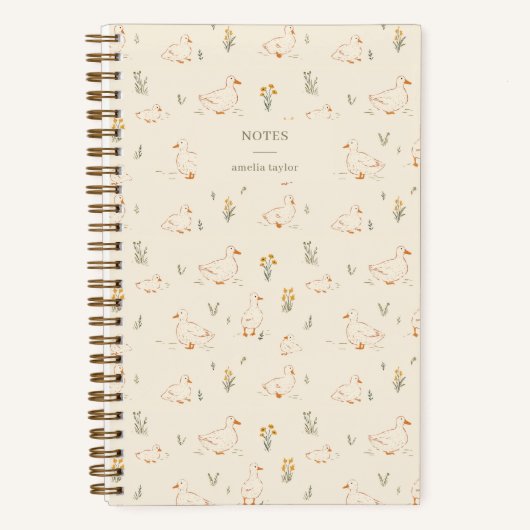 Carnet Cream Duck Wildflower Pattern Personalized Name (Recto)