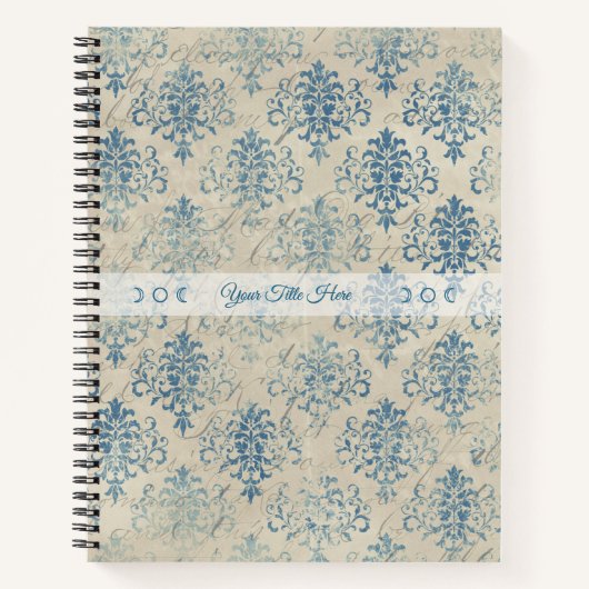 Carnet Create Your Own Distressed Vintage Blue Damask (Devant)