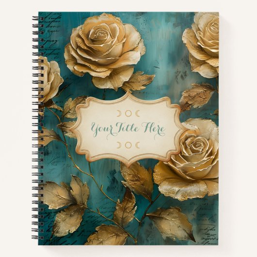 Carnet Create Your Own Teal & Gold Roses Floral (Devant)