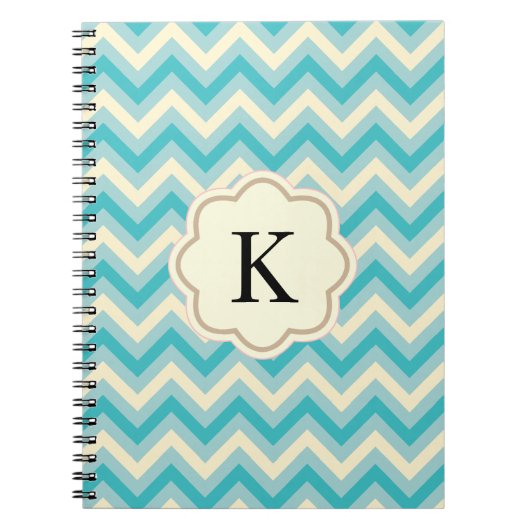 Carnet Crème Aqua Blue Chevron Zigzag Rayures (Devant)