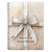 Carnet Crème blanc Argent brillant Bow (Devant)