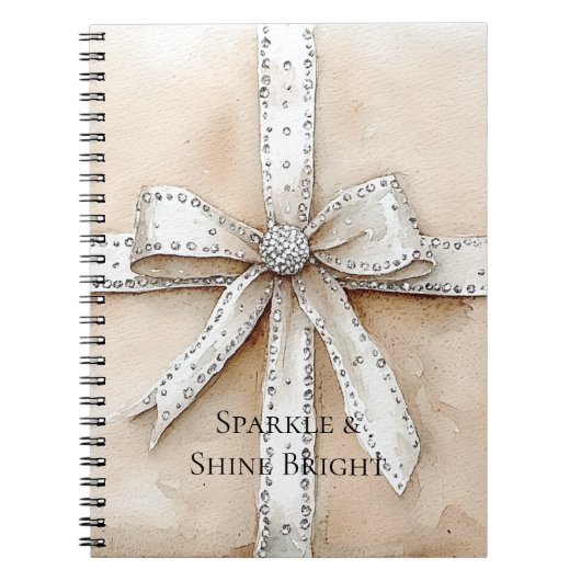 Carnet Crème blanc Argent brillant Bow (Devant)