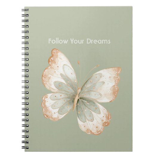 Carnet Crème bronzée Papillon vert Rêves (Devant)