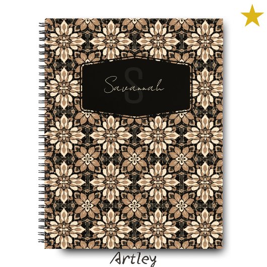 Carnet Crème Brown Floral Espagnol Nom Carrelage Monogram