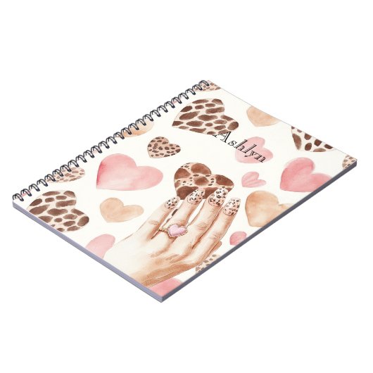 Carnet Crème Brown rose Leopard Coeurs animaux main (Côté gauche)