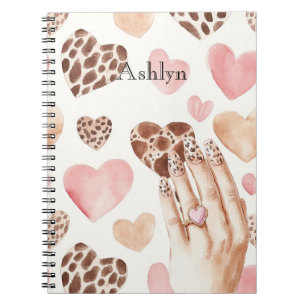 Carnet Crème Brown rose Leopard Coeurs animaux main