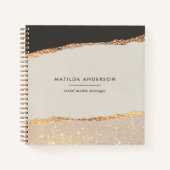 Carnet Crème noire personnalisée pailletée or faux foil (Devant)