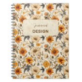 Carnet Crème Orange Marron Fleur Séchée Vintage (Devant)