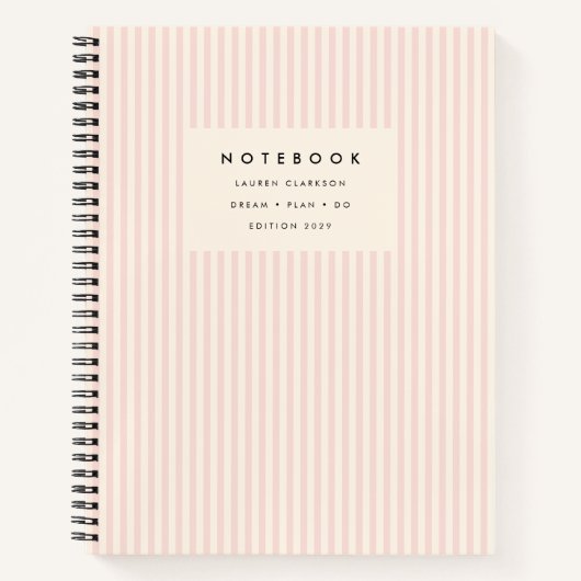 Carnet Crème rose vierge Arrière - plan spirale rayée (Devant)