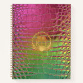 Carnet Croc Monogramme Iridescent Rose Vert Élégant (Devant)