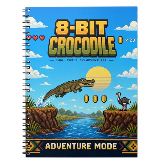 Carnet Crocodile, Rétro Pixel Art 8-Bit (Devant)