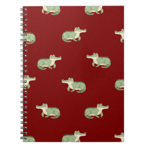 Carnet Crocodiles aquarelle sur fond rouge foncé
