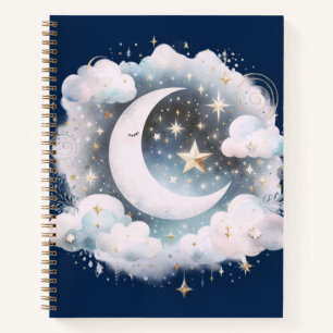 Carnet Croissant de Lune Céleste Bohème Moderne Bleu et B