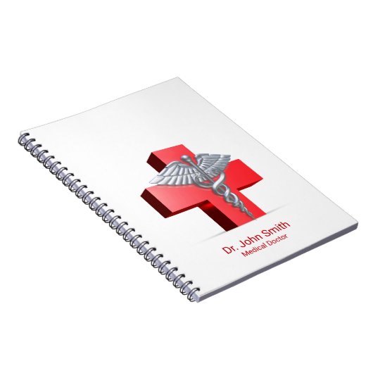 Carnet Croix de Caducée 3D Argent Medical Rouge (Côté Droit)