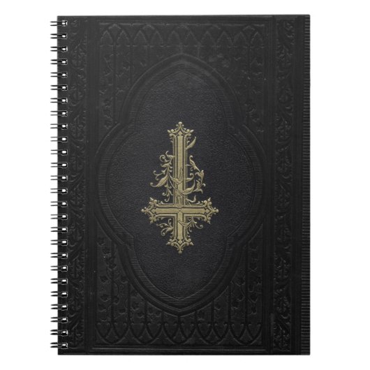 Carnet Croix d'or inversé gothique Noir Faux Cuir (Devant)