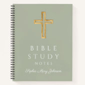 Carnet Croix religieuse personnalisée Sage Green (Devant)