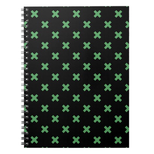 Carnet Croix verte coutures sur noir (Devant)