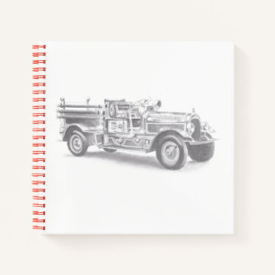 Carnet croquis au crayon de camion de pompiers vintage de